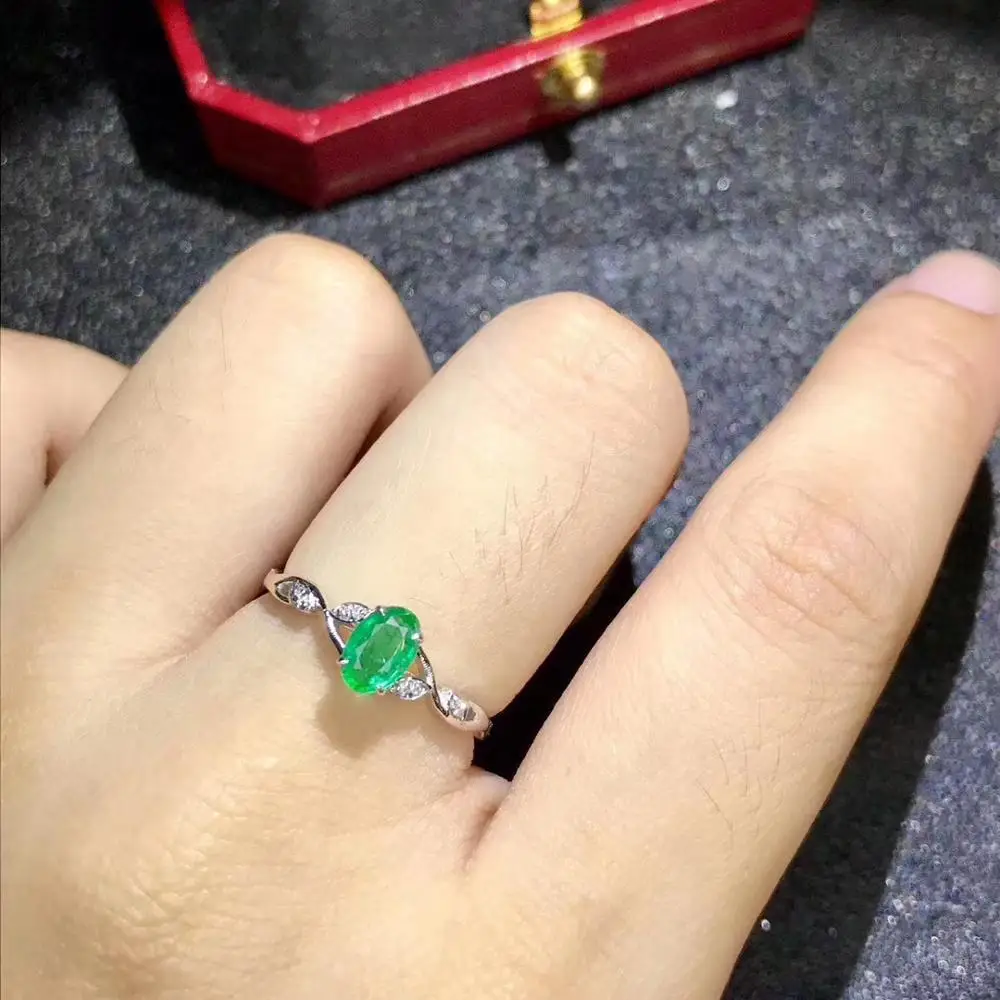 

Natural green Emerald gem Ring S925 Silver Natural Gemstone Ring Fashion delicate grace Leaf Women girl party gift fine Jewelry