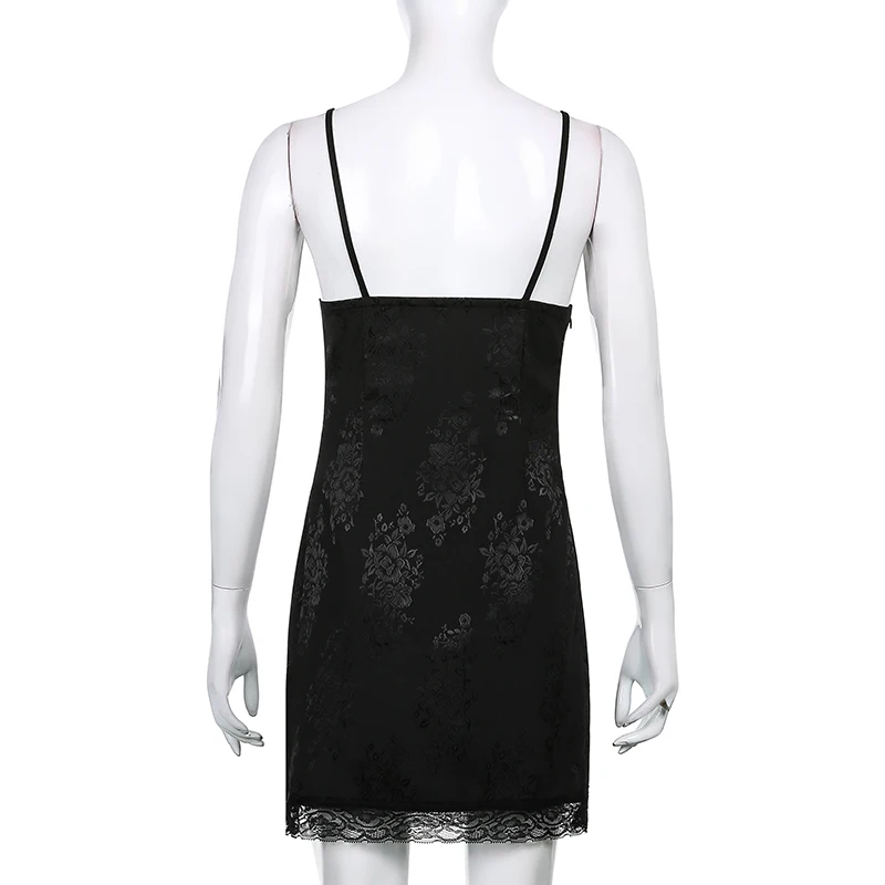 

Lace Patchwork Sexy y2k Mini Dresses Women Korean Vintage Fashion V-neck Skinny Dress Sleeveless Black Clubwear Cuteandpsycho