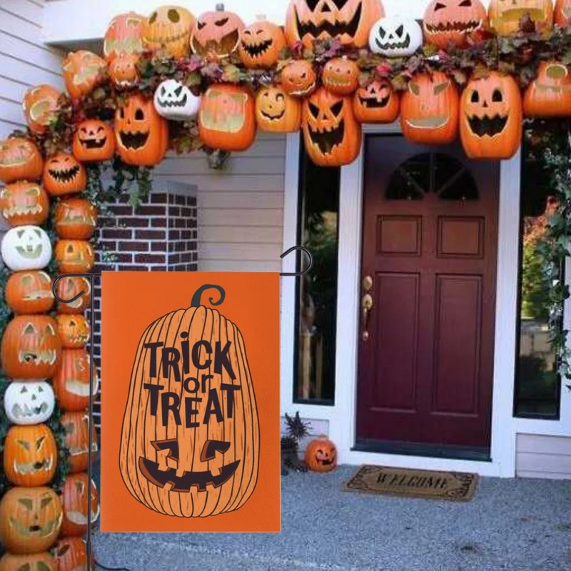 

45X30cm Halloween Garden Flag Pumpkin Welcome Sign Hanging Burlap Banner Halloween Outdoor Garden Lawn Yard Flag Home Decoration