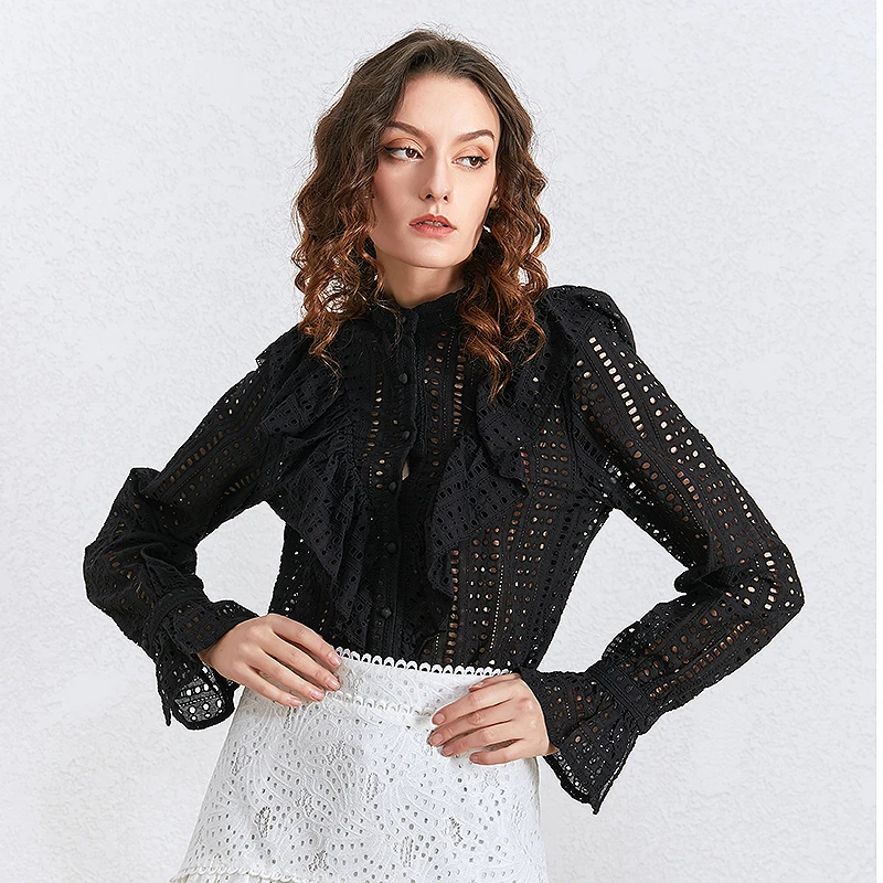 TWOTWINSTYLE повседневные открытые женские блузки с круглым вырезом и расклешенными