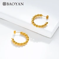 baoyan vintage gold hoop earrings loop cicle twisted stainless steel hoop earrings minimalist golden titanium earrings for women