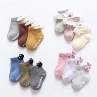 3 pairs baby girl boy socks lace ruffle bow newborn bebe cheap stuff floor anti slip sox kids infantil clothes accessories