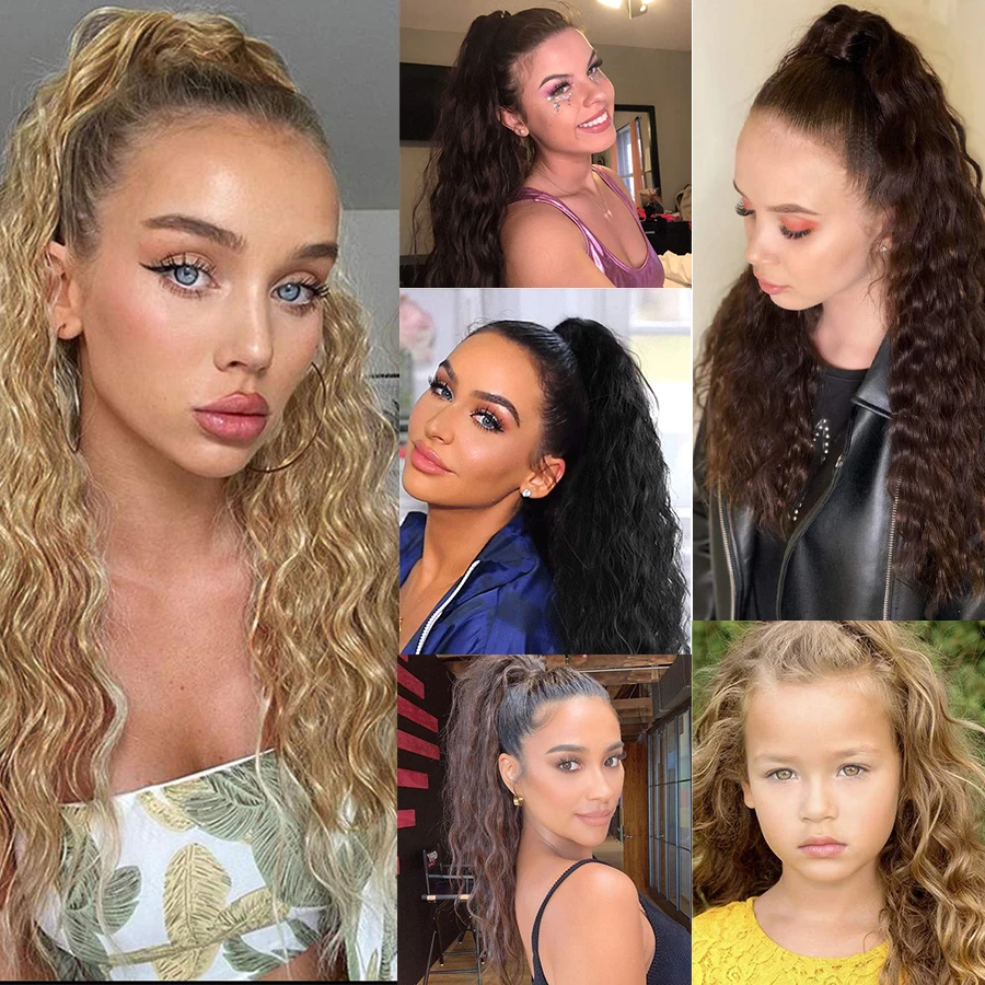 Leeons 22 " Long Corn Wavy Ponytail Synthetic Drawstring Hair Extensions Black Brown | Шиньоны и парики