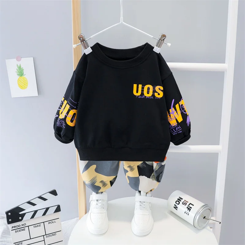 Conjunto de ropa para ni&ntilde;os, jersey de manga larga con estampado de letras y pantal&oacute;n de camuflaje, ch&aacute;ndales infantiles, primavera y oto&ntilde;o, 2 uds., novedad de 2021-5