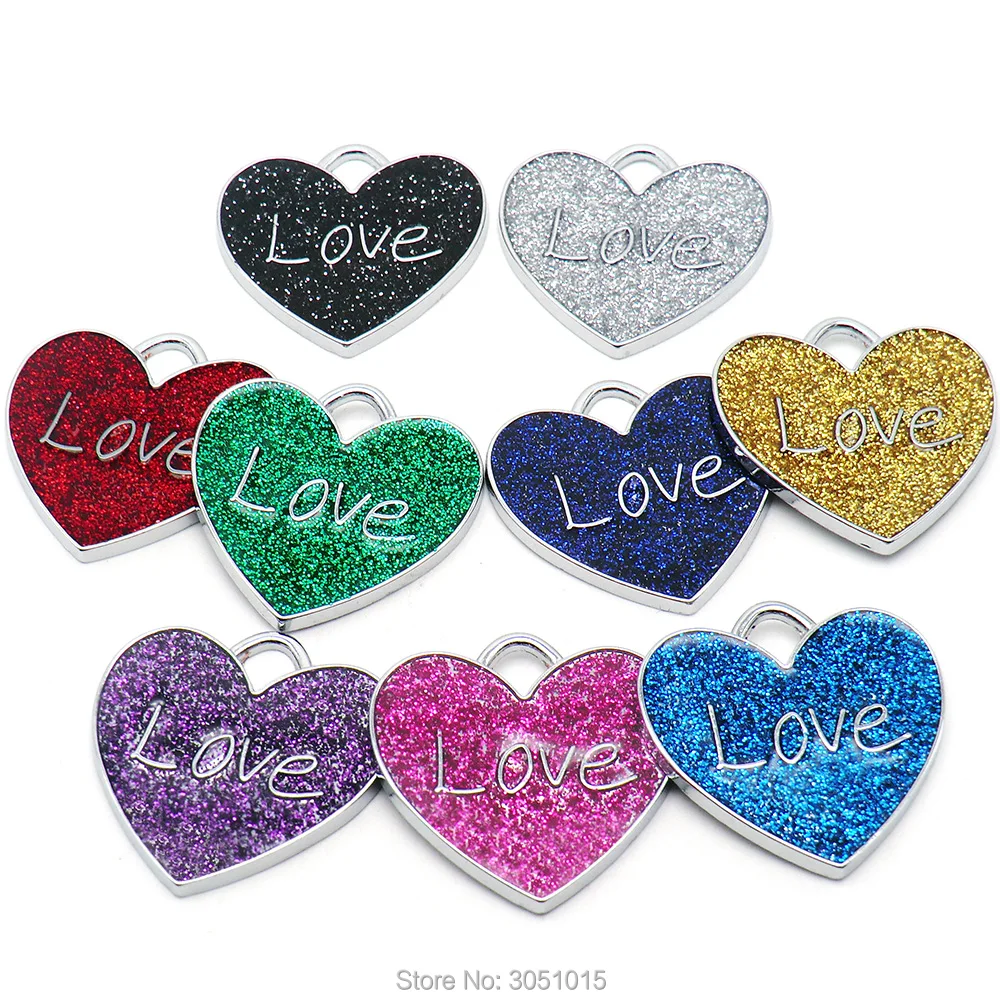 

100pcs Shiny Pet Dog Cat ID Tag Personalized Heart Tags Engraved AlloyCollar Nameplate Tag Pet Accessories Key Ring Anti-lost