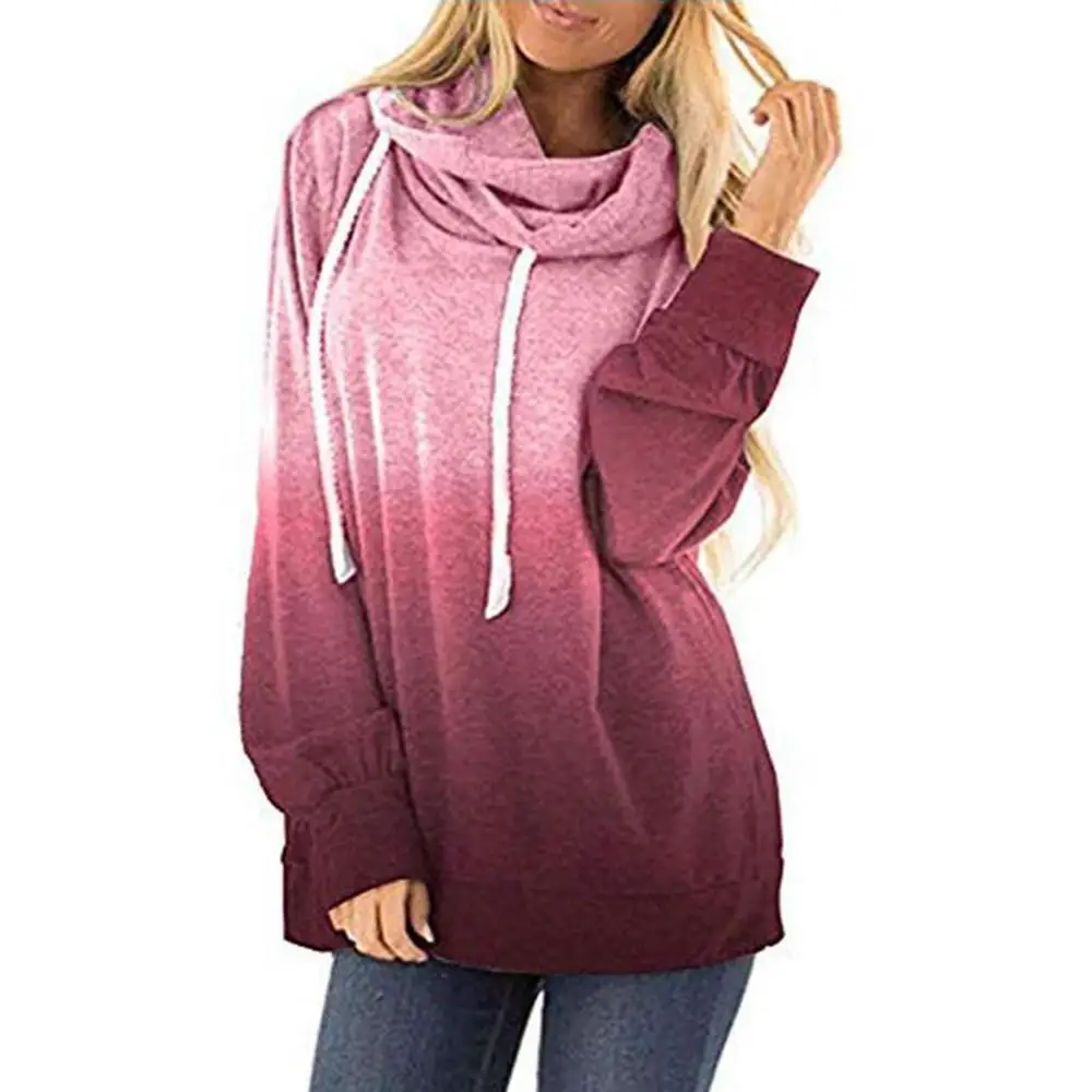 Oversize Hoodies Women Autumn 2021 Simple Casual Tie Dyes Print Cowl Neck Hooded Sweatshirt Women Loose Drawstring Hoodies