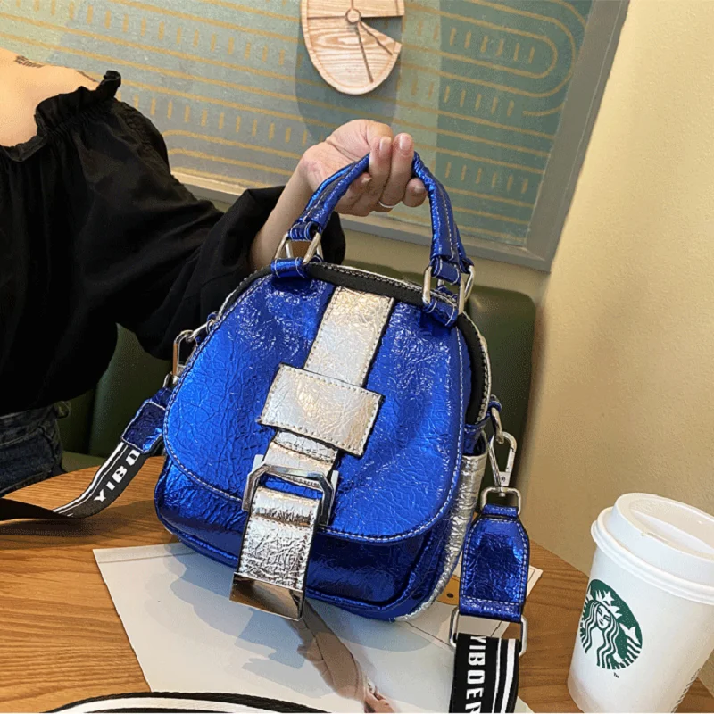 

Bags for Women 2020 New Cracked Handbag Hit Color Wide Shoulder Strap Small Bright Shoulder Messenger Bag Female Bolsos De Mujer