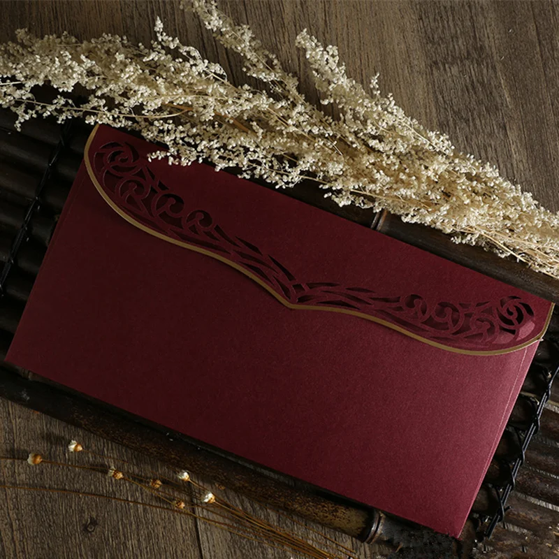 25pcs/lot Red Envelope Hot Stamping Wedding Invitation Card Festival Greeting Pure Color | Дом и сад