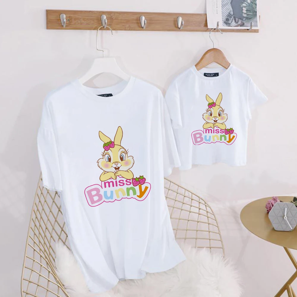 

Miss Bunny Tshirt Bambi Streetwear Family Look Harajuku Hot Selling T-shirt Personalized Mom Daughter Exquisite Ulzzang Clothes