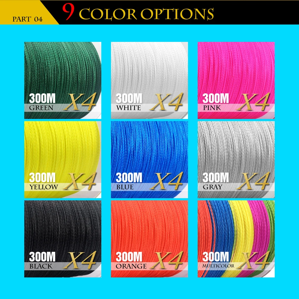 SIECHI Braid Fishing line 300M 4 Strands Multifilament Fishing Wire Carp Fishing 12 15 20 30 38 43 52 62 83lb