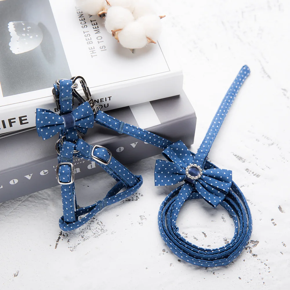 Набор поводков для собак и кошек жилет с кристаллами стразами в горошек
