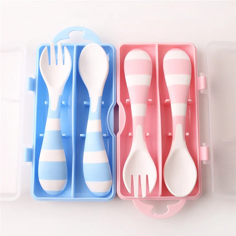 

Baby Cartoon Fork Spoon Eating Supplies Baby Fork Spoon Set Children Eating Training Fork Spoon With Storage Box Cutlery Set