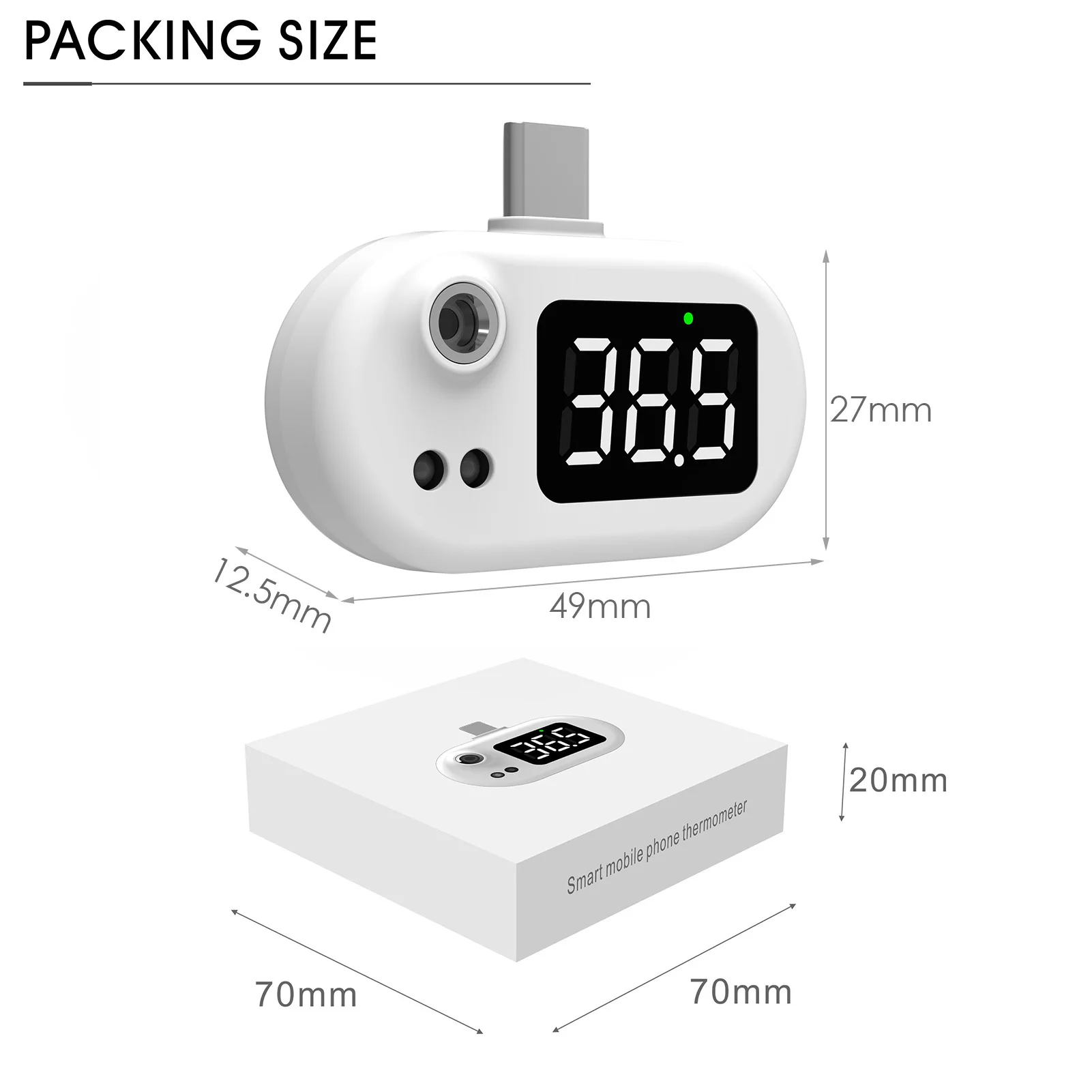 

Mini USB Thermometer Mobile Phone Digital Thermometer With LED Display Non-contact Infrared Temperature Sensor Type-C Hygrometer