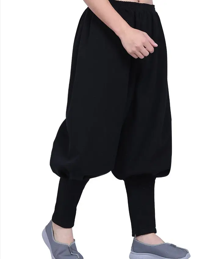 Зимние теплые брюки из хлопка и льна черные/кофейные/серые блестящие для