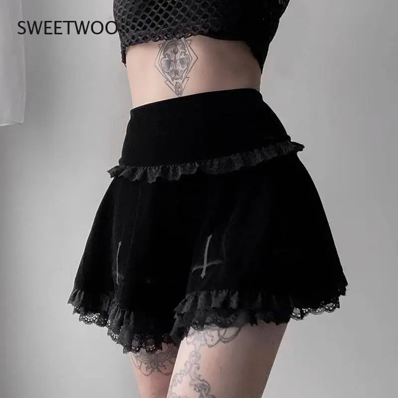 

Dark Design Cross-Embroidered Lace Suede Skirt 2021 European and American Spring and Summer New Skirt
