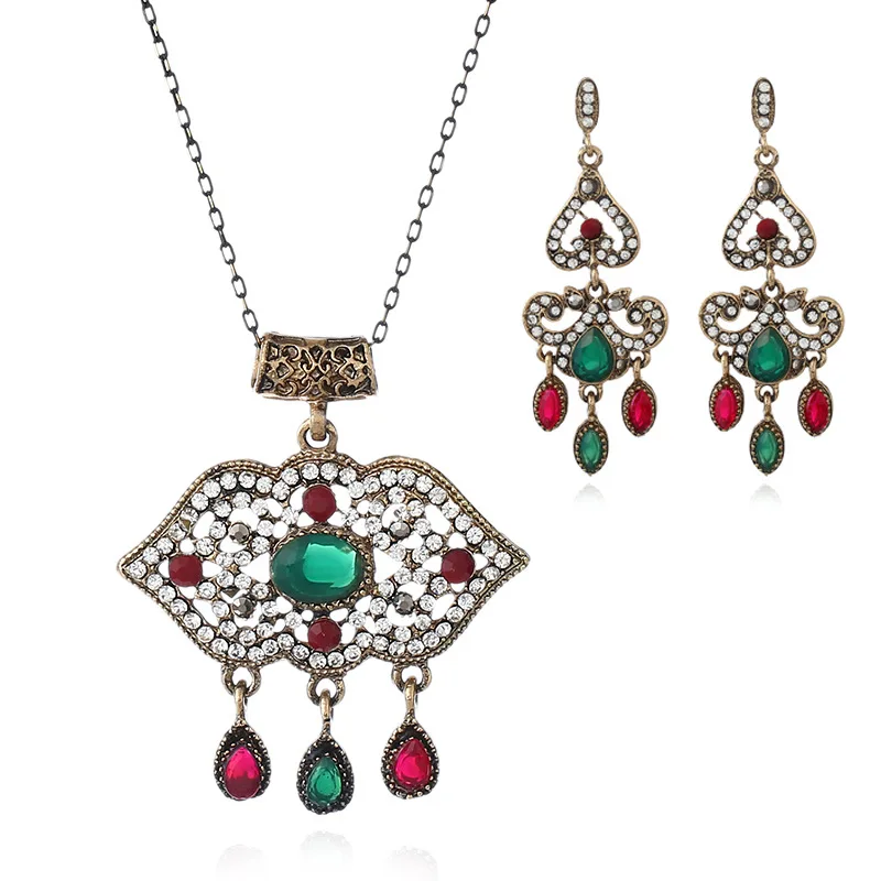 Ретро колье с подвеской серьги имитация коралловых бусин ювелирный набор