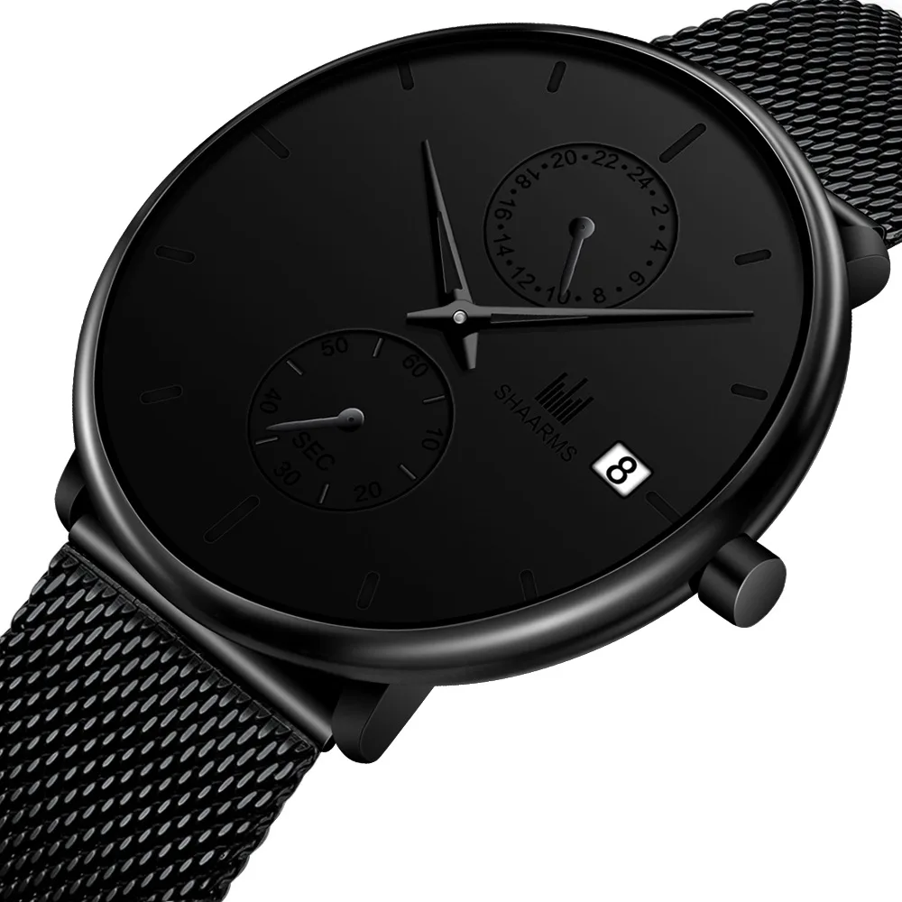 

SHAARMS Luxury Brand Men'S Watch Date Quartz Watches For Men Stainless Steel Clocks Simple Wrist Watch Hodinky Relogio Masculino