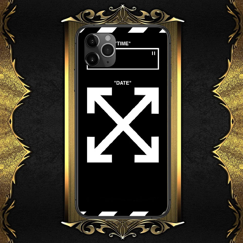 

White pattern ow off Phone Case Cover Hull For iphone 5 5s se 2 6 6s 7 8 12 mini plus X XS XR 11 PRO MAX black 3D prime luxury