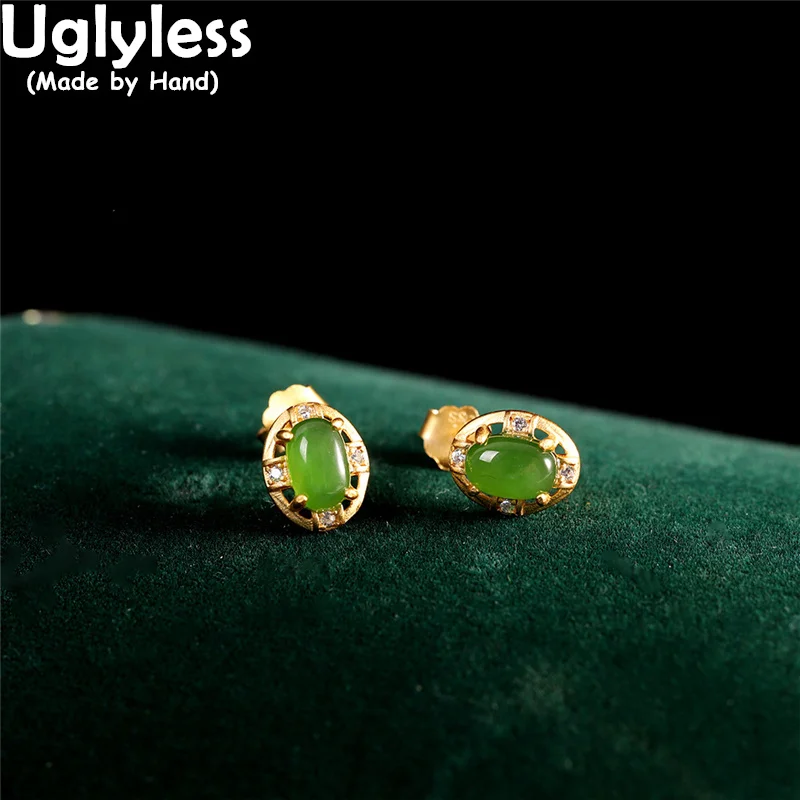 

Uglyless MINI Jasper Studs Earrings for Women Gold 925 Silver Brincos Bijoux Real Gold 925 Silver Ethnic Jewelry Jade Gemstones