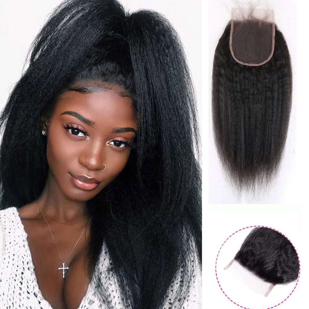 

Kinky Straight Lace Closure Malaysia Lace Frontal Closure 4X4 Lace Closure With Baby Hair Free Middle Three Part Lace Closure