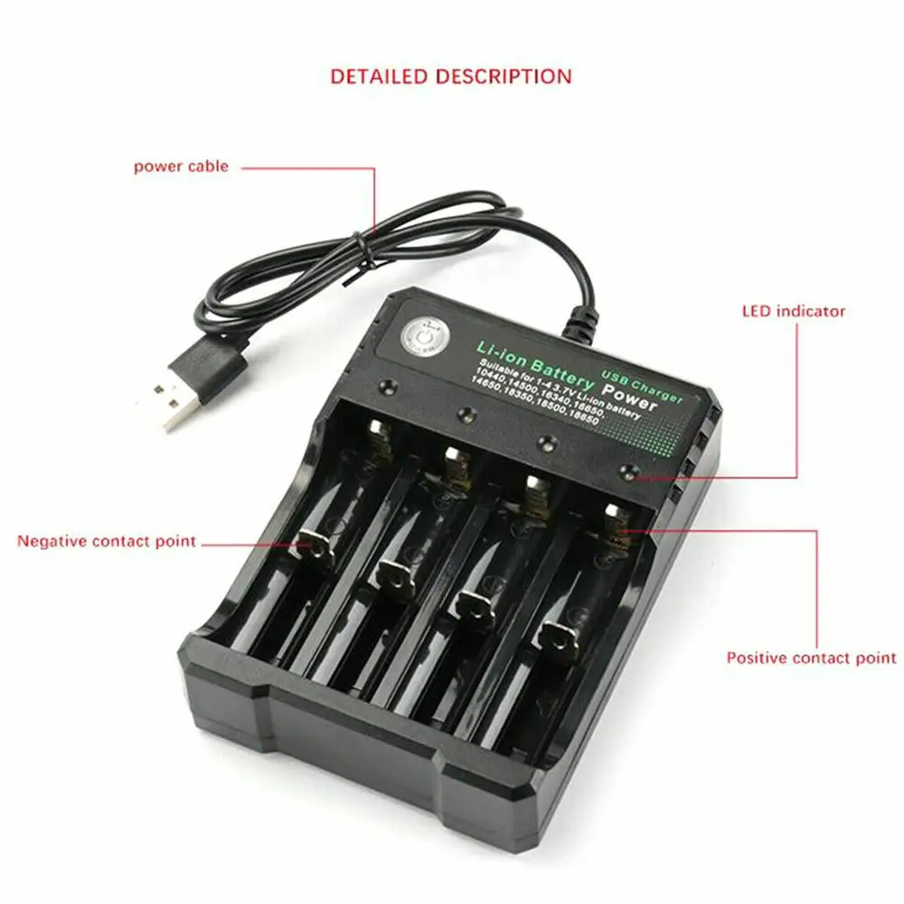 3,7 V 18650 Зарядное устройство литий-ионная аккумуляторная батарея USB независимой зарядкой портативная электронная сигарета 18350 16340 14500 батарея Зарядное устройство