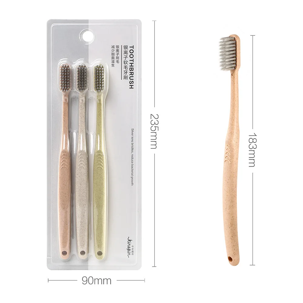 3 шт./компл. семейный набор цветов зубная щетка из пшеничной соломы с серебряными