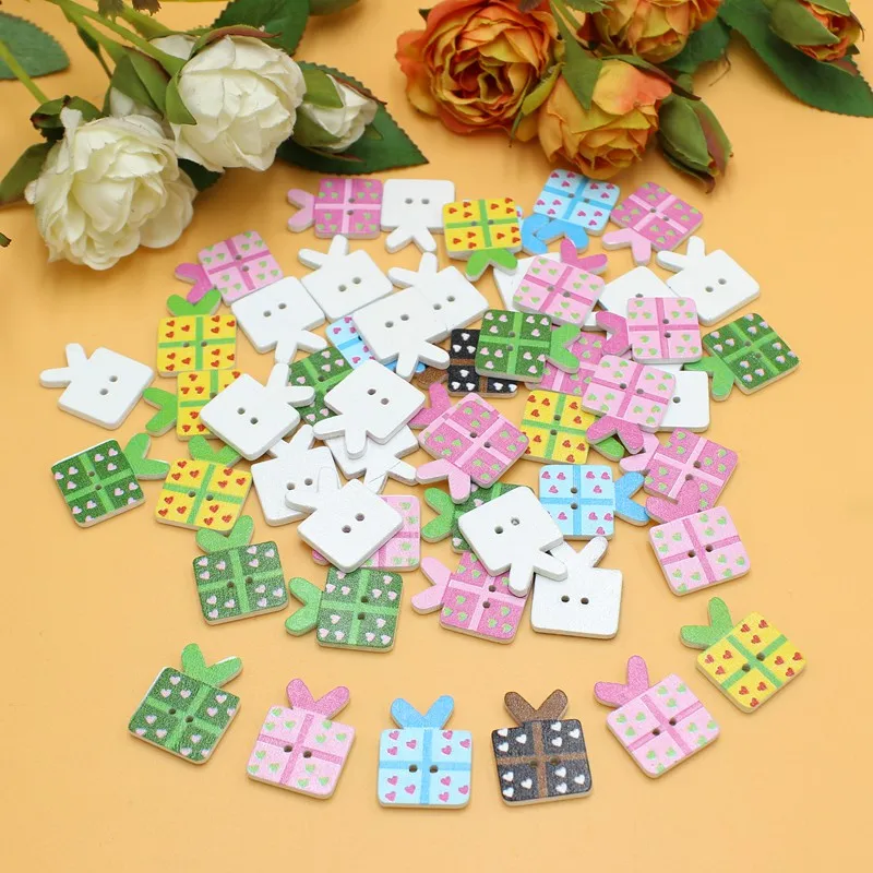 50 шт./лот Подарочная коробка деревянные пуговицы смешанные швейные для одежды