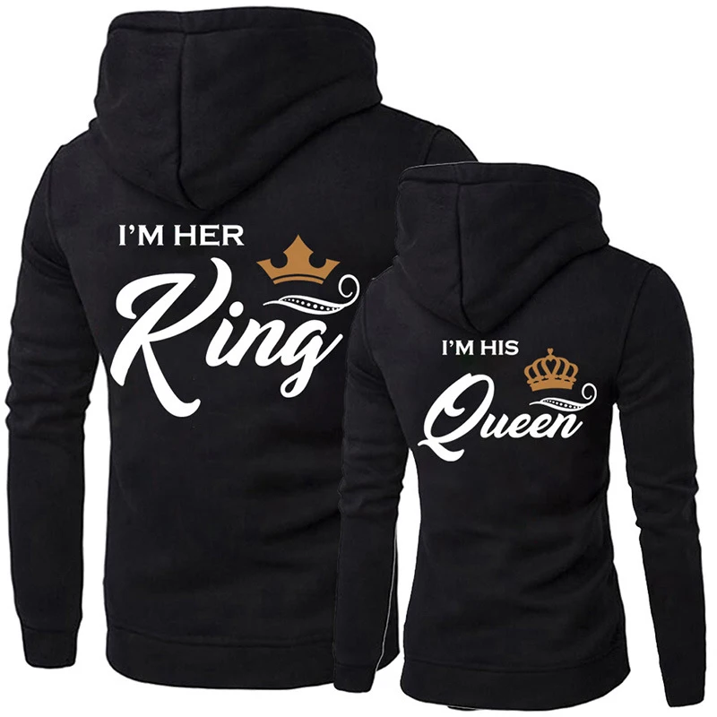 Casual King Queen Letter Women's Clothing Couple Hooded Print Sweatshirt image 6
