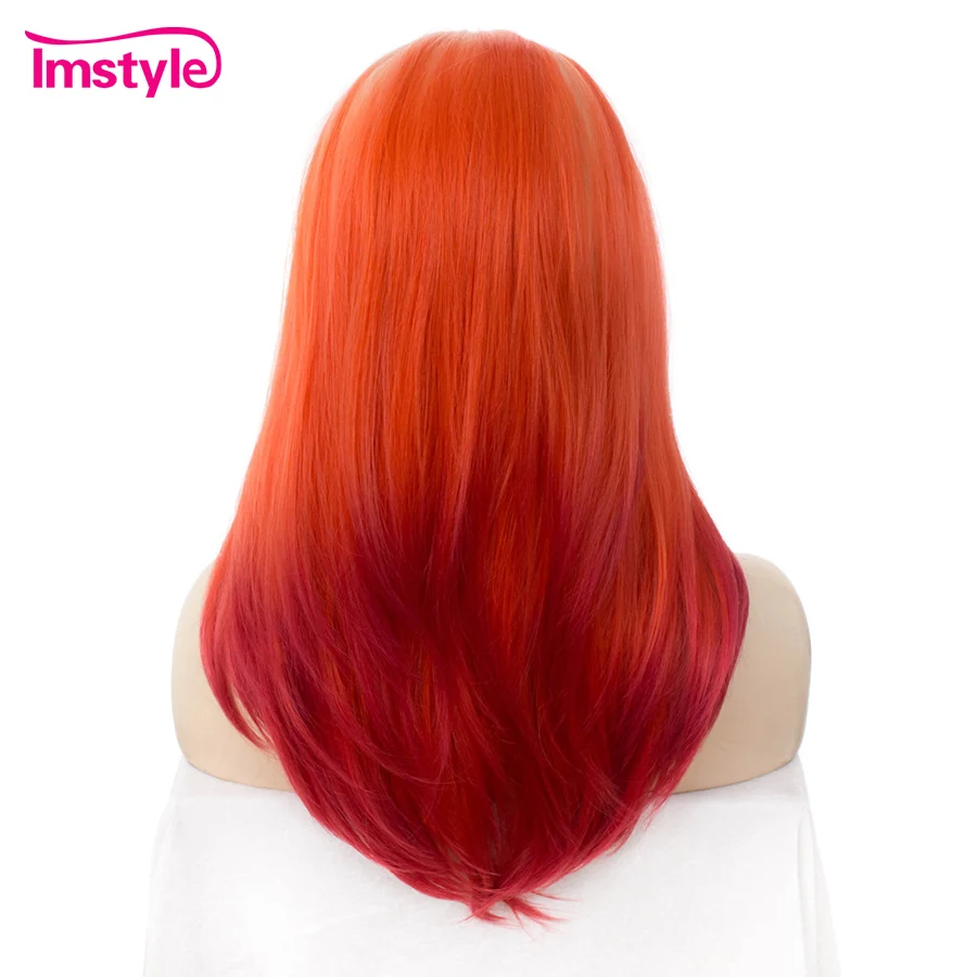 Imstyle Ombre оранжевый красный парик прямой синтетический кружевной передний парик для женщин Термостойкое волокно три тона маскарадный парик для вечеринки 22"