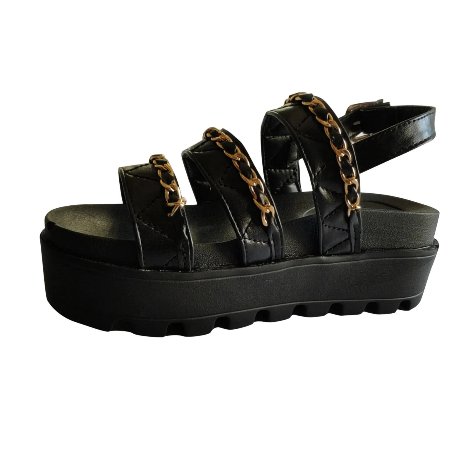 

Women's Fashion Metal Chain Solid Color Sponge Cake Platform Open Toe Sandals