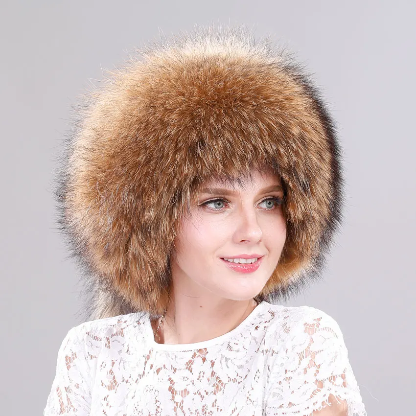 

Whole Piece Fox Fur Hat with Tail Women Winter Cap Real Fur Hat Fashion Russian Ushanka Thick Warm Ear Protect Male Bomber Hat