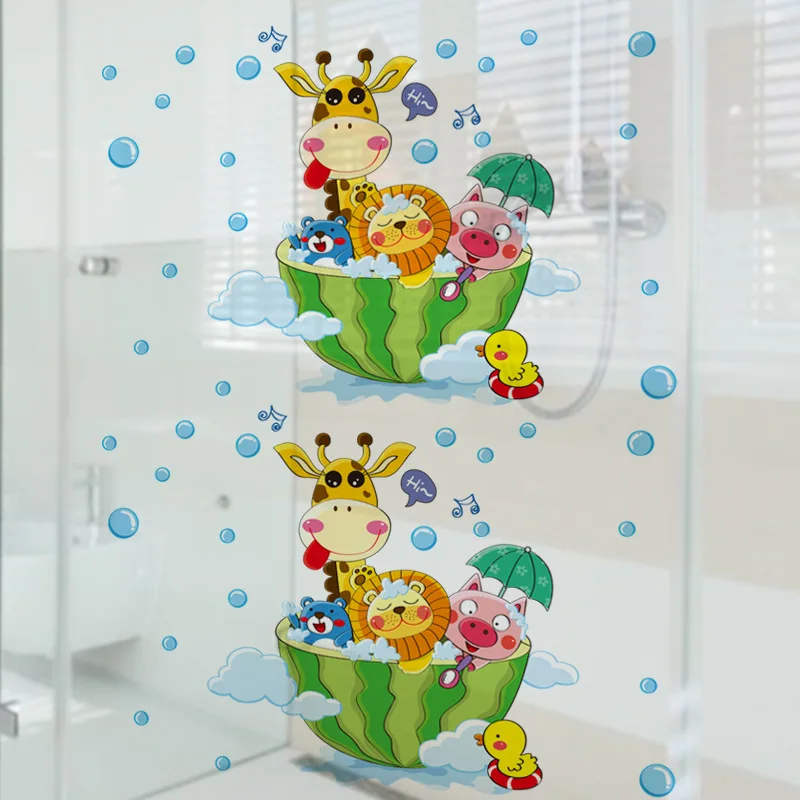 

Creative Cartoon Animal Wall Stickers for Kids Rooms Decor Giraffe lion pig Poster Bathroom Waterproof Mural Decal Wallpaper PVC