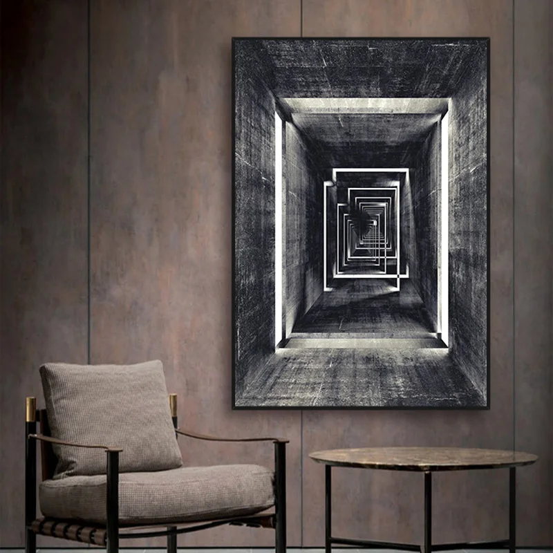 

Nordic Black White Building Geometry Corridor Wall Art Canvas Painting Posters and Prints Wall Decor Pictures for Living Room