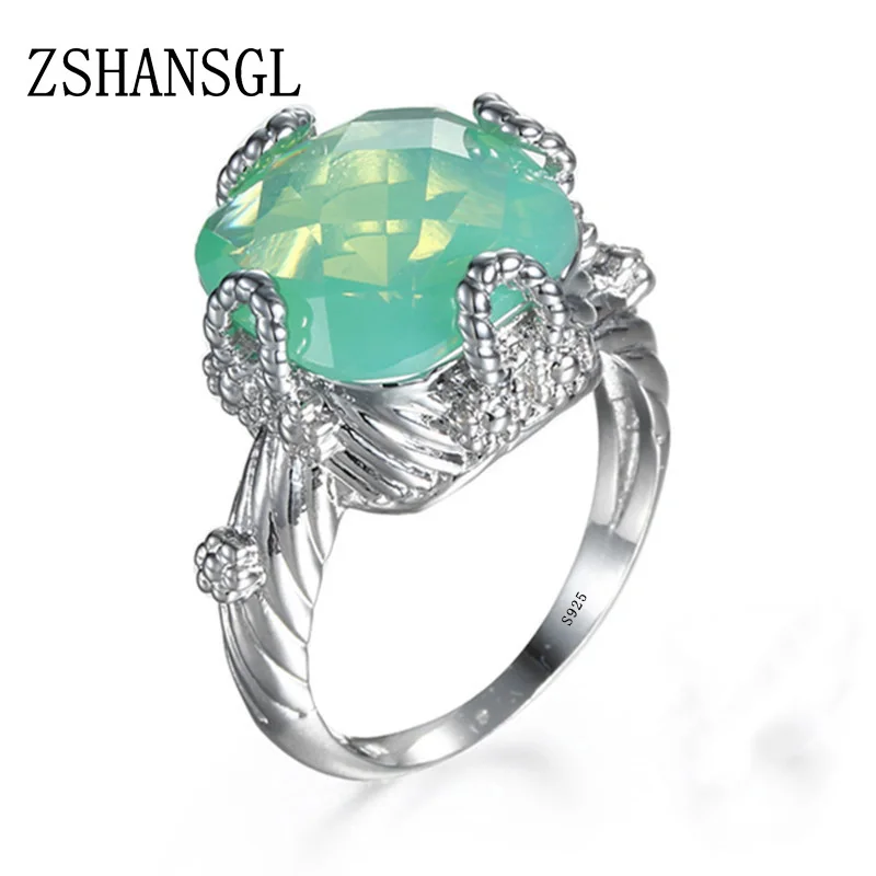 Роскошные серебряные кольца для женщин Свадебные обручальные с зеленым