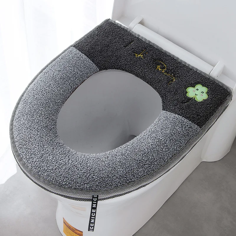 

Bathroom Universal Toilet Cushion Plush with Handle Cute Cartoon Waterproof Toilet Washer Household Toilet Seat Cover Toilet Mat
