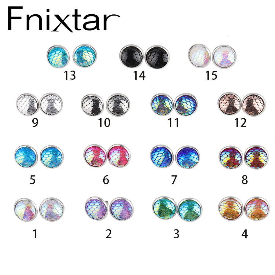 Fnixtar из нержавеющей стали рыбья чешуя &quotРусалка&quot серьги гвоздики
