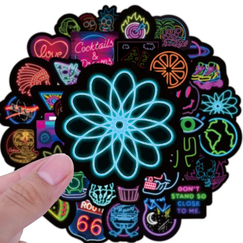 

50PCS Cartoon Neon Light Graffiti Stickers Car Guitar Helmet Motorcycle Luggage Suitcase Waterproof Decal Sticker for Kids