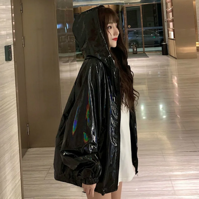 

Autumn/Winter Harajuku Street Dark Punk Girl Hoodie Jacket Korean Woman Cool Girl Glossy Waterproof Gothic Sexy Woman Jacket
