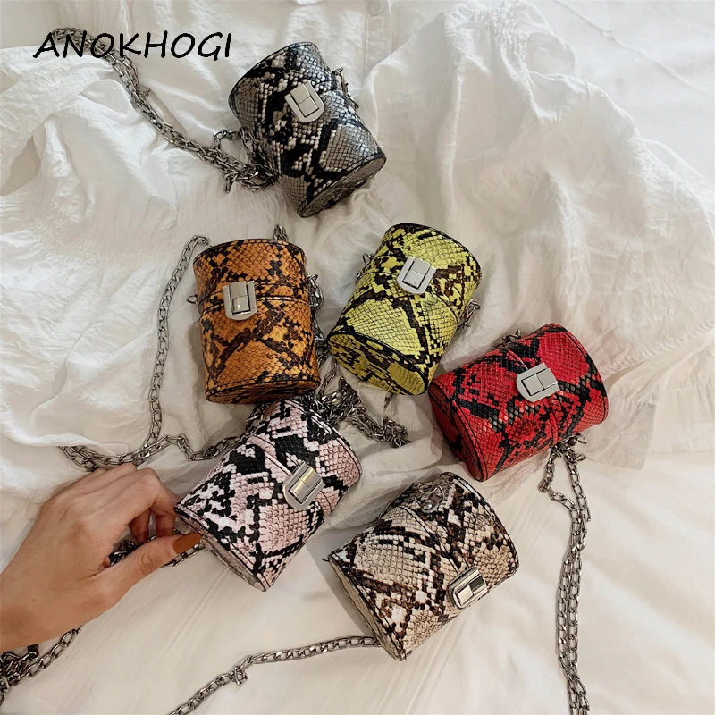 Модные женские сумки через плечо со змеиным узором цилиндрические мини на с