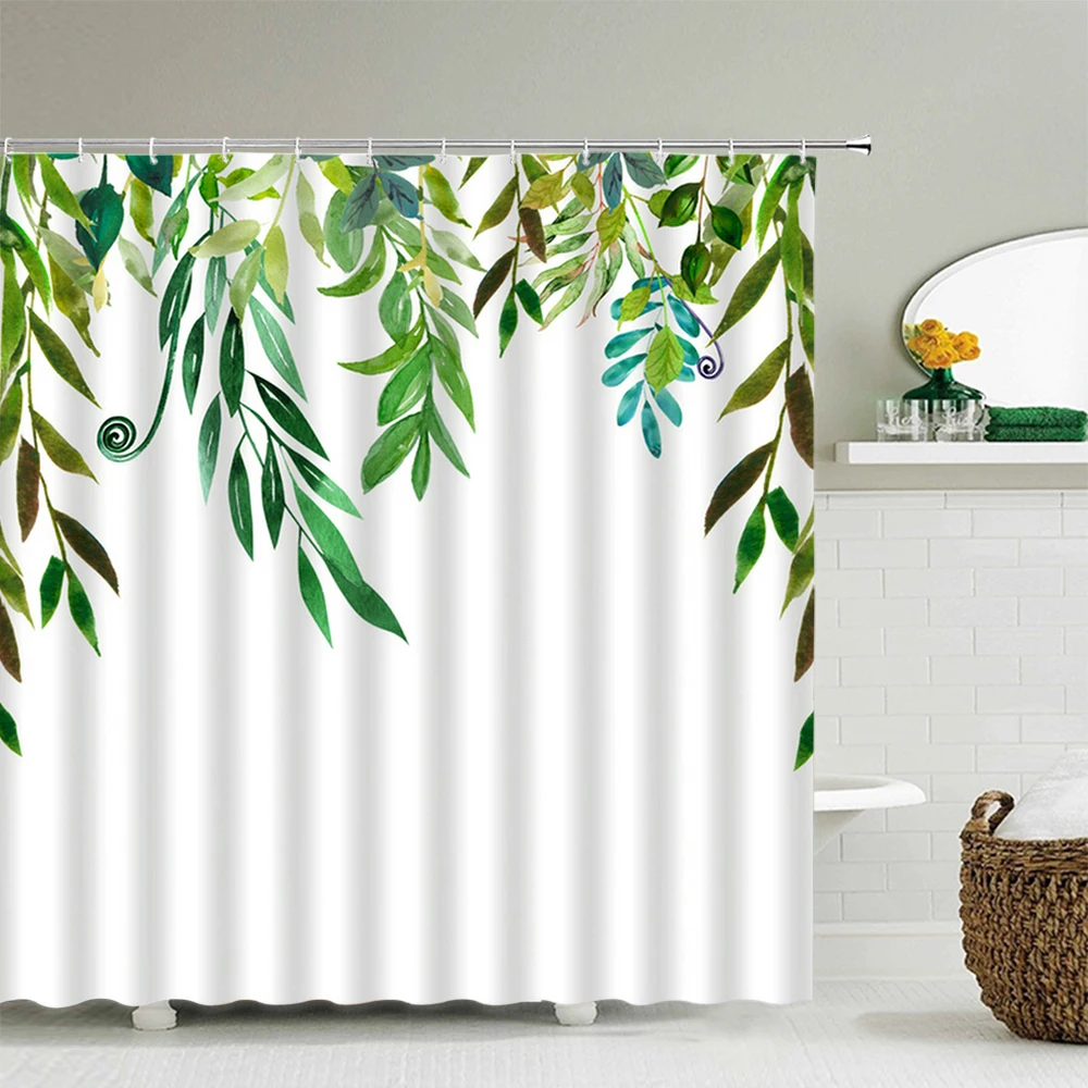 

Green Plants Flowers 3d Bath Curtains Shower Curtain Bathroom Waterproof With Hooks Shower Curtain Washable Polyester Cloth