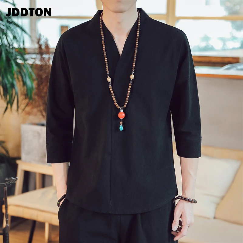 Футболка JDDTON JE143 мужская из хлопка и льна Повседневная модная рубашка в стиле