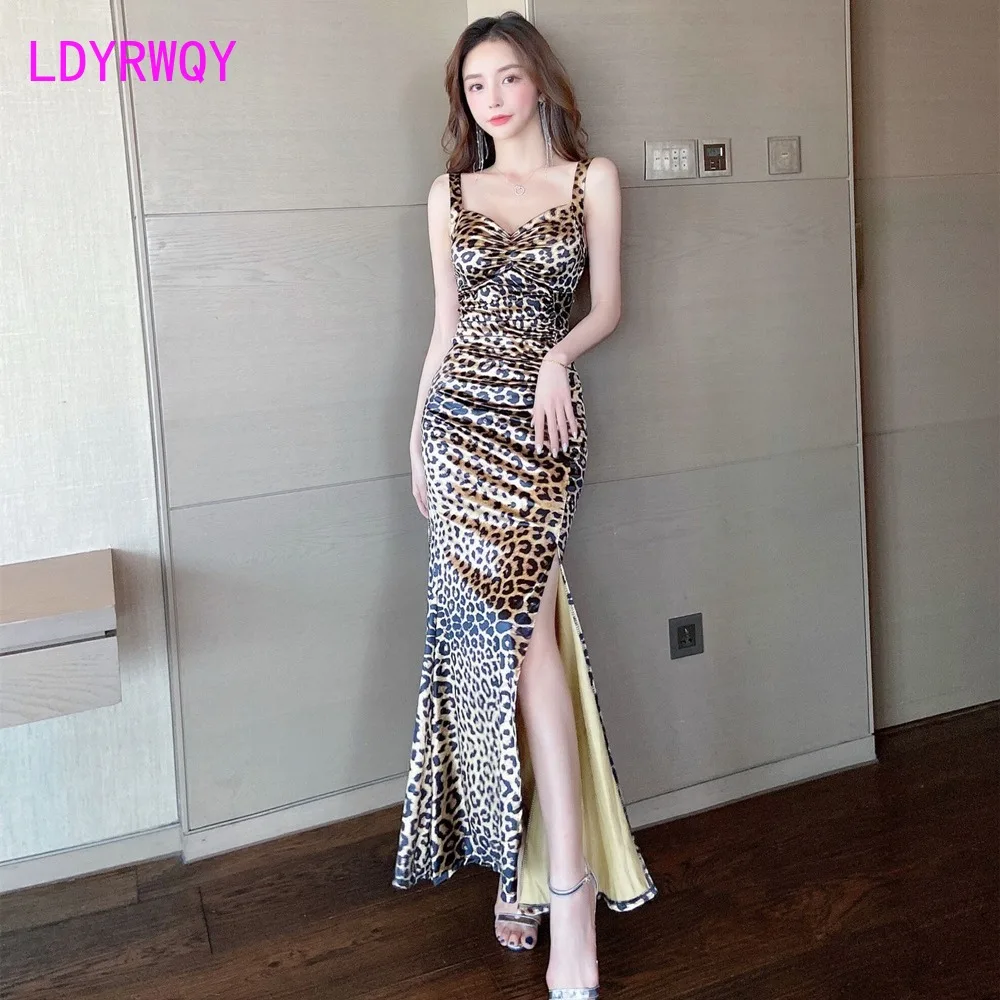 

LDYRWQY 2021 summer new sexy high slit temperament ladies fashion suspender dress Sheath Office Lady