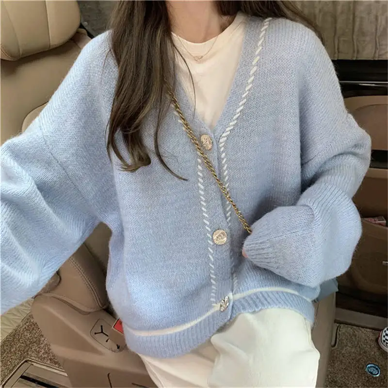 

Women Loose Cardigan Sweet Color Gentle Slouchy Jumpers Comfort All-match Teenagers Sweaters High Quality Fresh New-arrival Chic