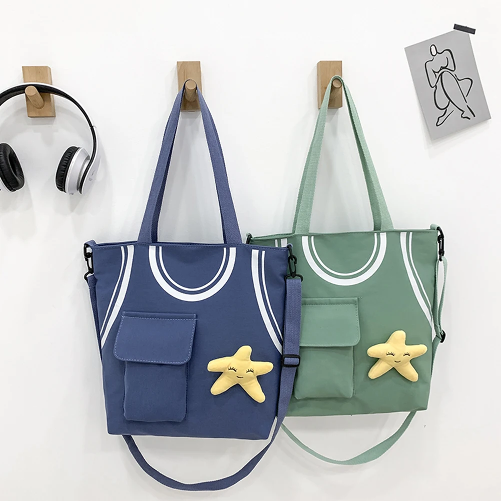 

Fashion Women Shoulder Bags Canvas Contrast Color Messenger Bag Handbags with Star Pendant for Shopping Travel