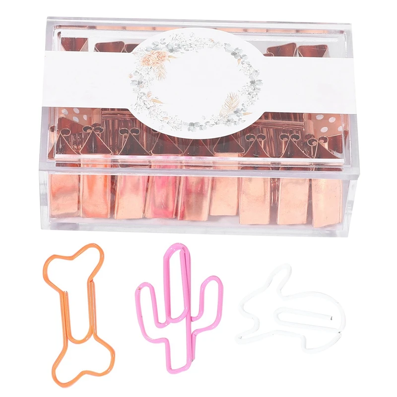 

20Pcs Rose Gold Long Tail Folder Office Supplies Polka Dots Clips with 10Pcs Rolls Black Gold Foil Washi Tape Set Paper