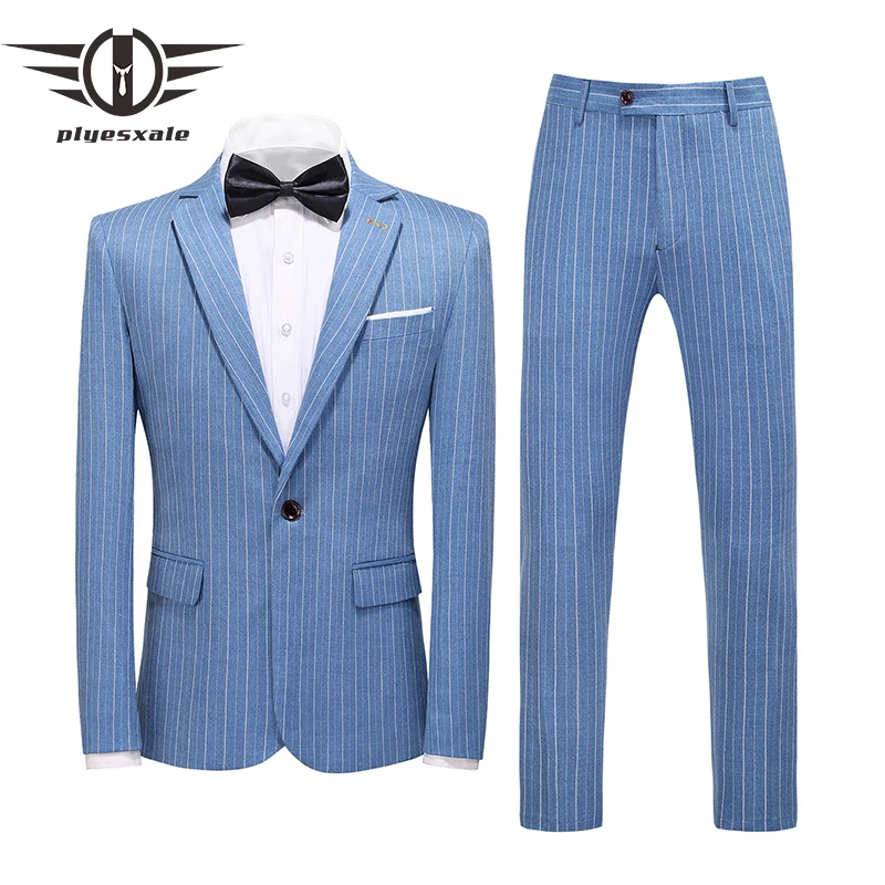 Брендовый черный серый небесно голубой полосатый костюм для мужчин из двух