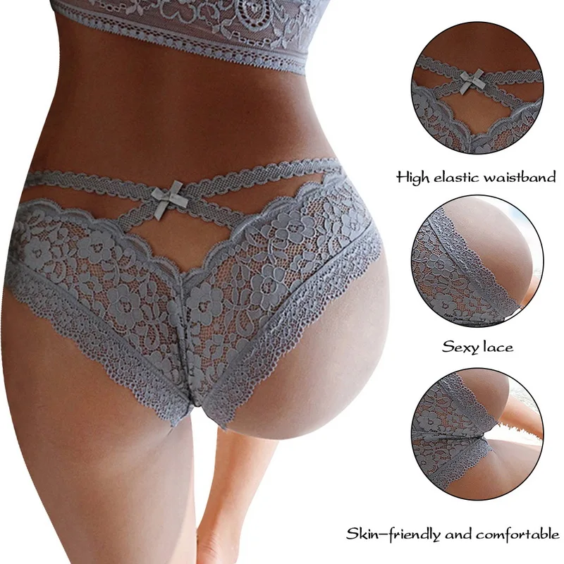 

Sexy Lace Panties Fashion See Through Lingerie Erotic Cute Thin and Light Breathable Bowtie Briefs Underpants Women Underwear