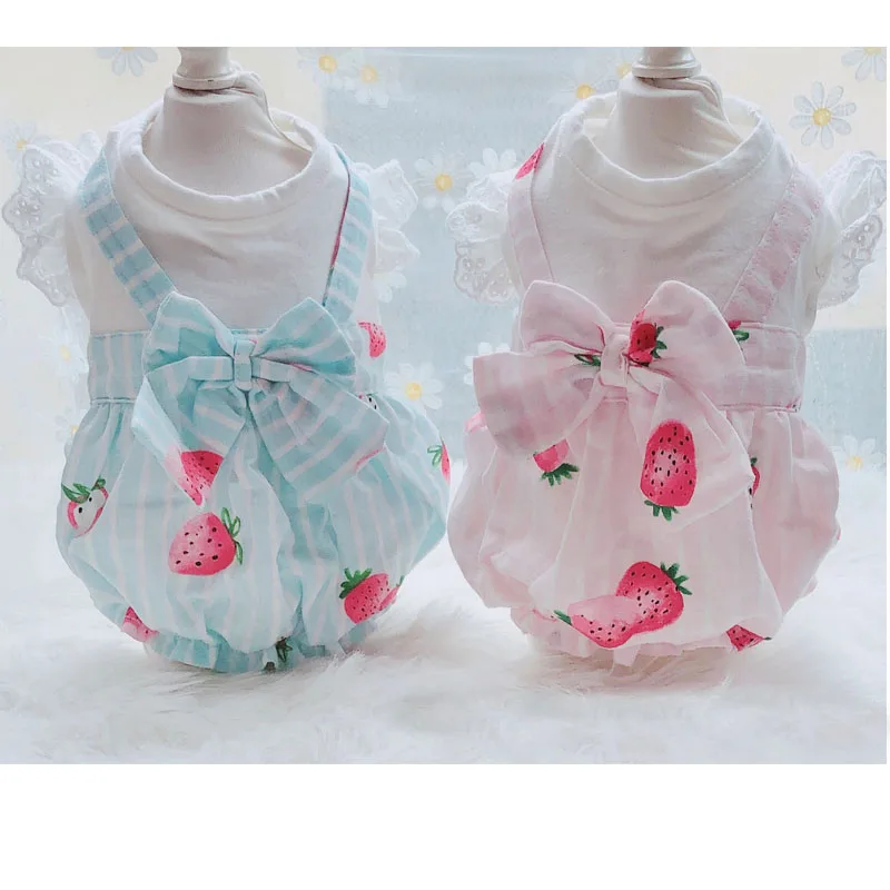 С изображением клубники для домашних животных Одежда полоски бутон собаки кошки