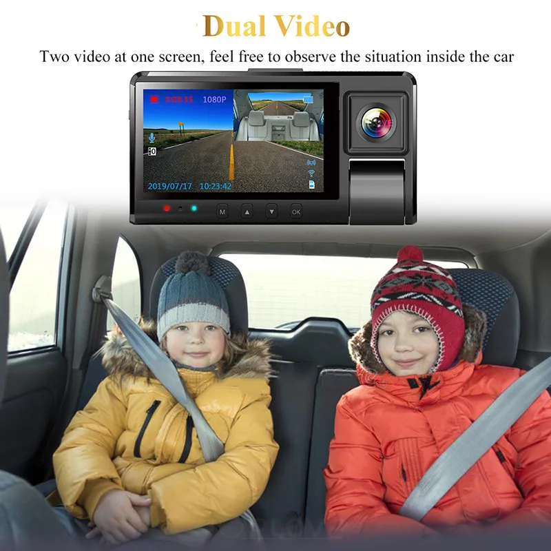 QPLOVE Dual 1080P Автомобильный видеорегистратор Dash камера 3 дюймов Большой экран ночное видение wifi просмотр Велоспорт запись многофункциональная мини камера