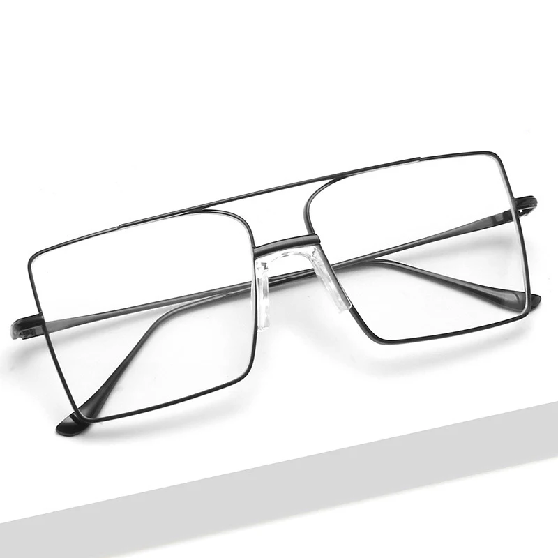 

Новинка 2020, квадратные большие очки, металлические трендовые очки с двойным лучом, оправа для очков для мужчин и женщин, модные плоские очки ...